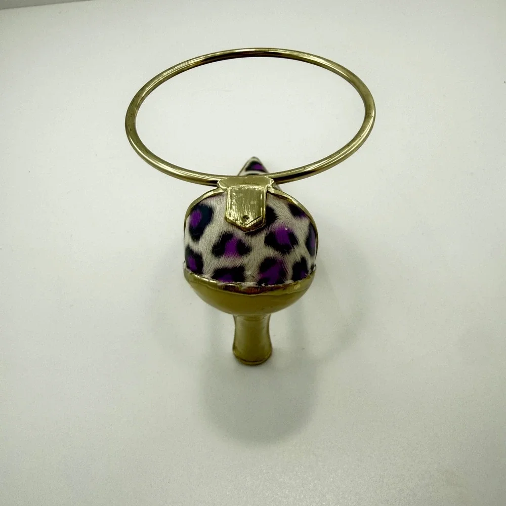 Y2K Gold Stiletto High Heel Candle Holder – Purple Leopard Print Glam Decor